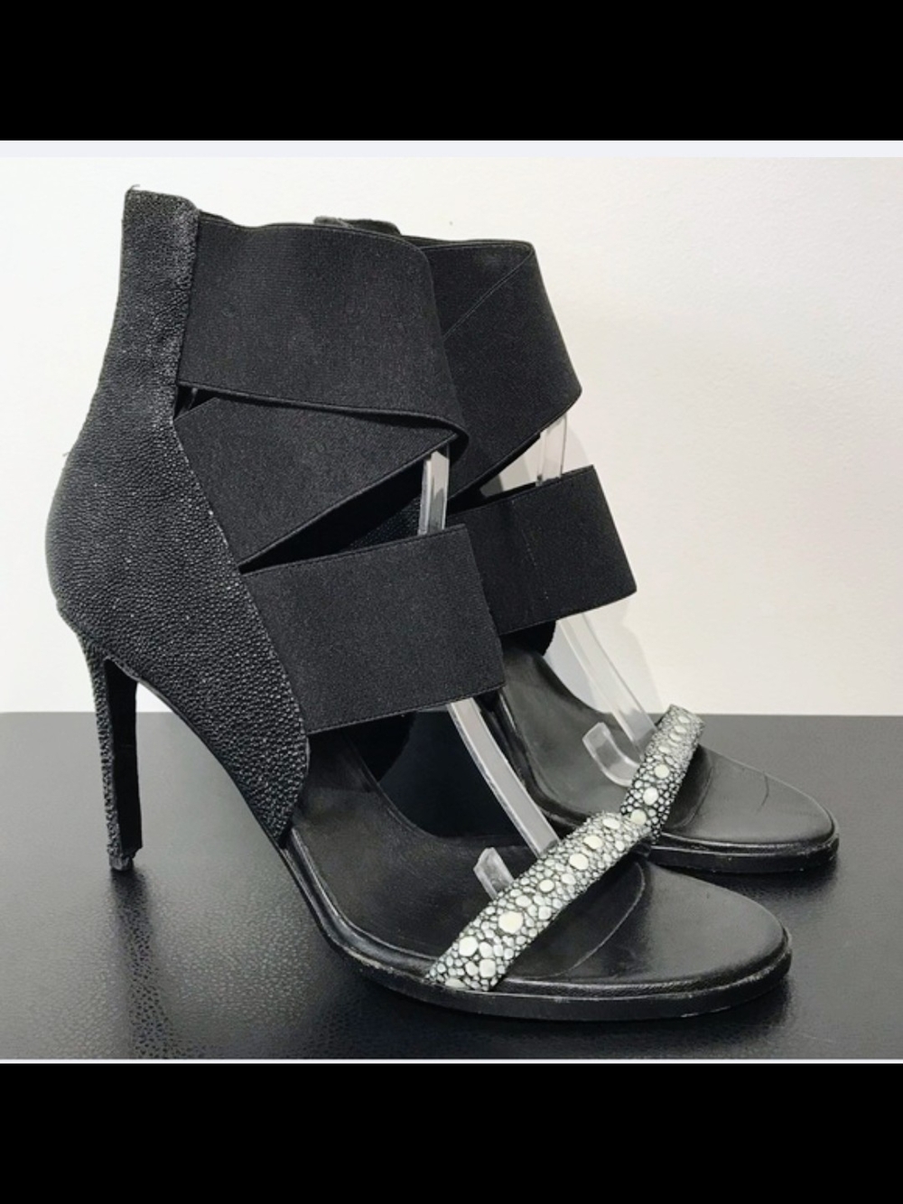 Helmut Lang Diazo Stingray Effect Strap Open Toe Stiletto Heel Sandals  41/10US
